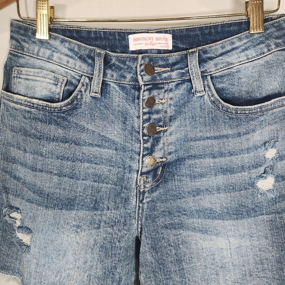 Discount Divas Distressed Blue Jean Shorts with Frayed Hem - Picture 2 of 10